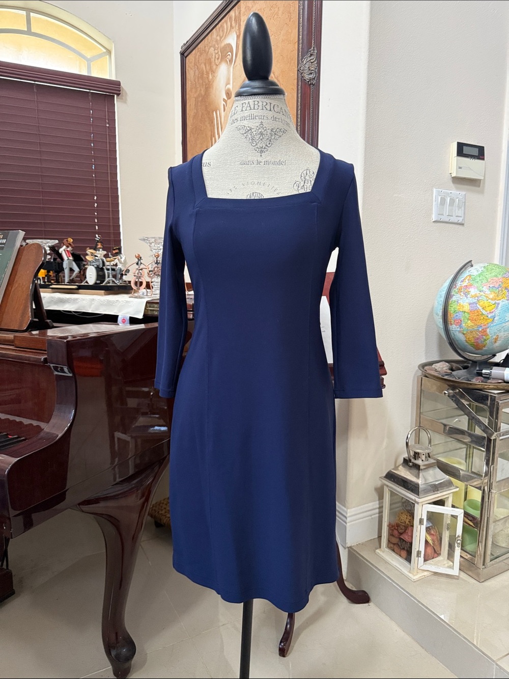 Boston Proper Navy Square-Neck Midi Dress